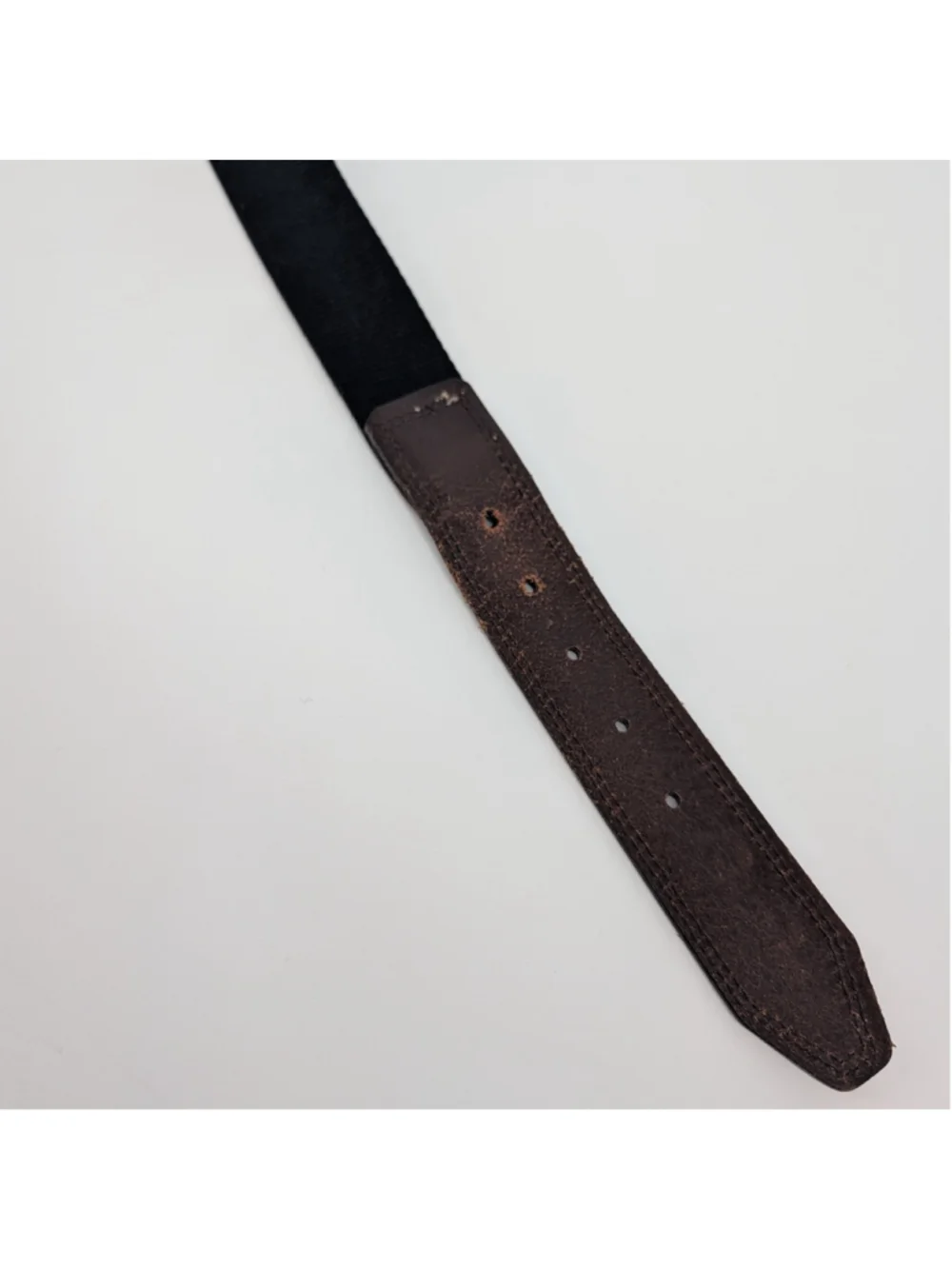 Martin Dingman Men’s Black Elastic Web Belt Brown Leather Size 42 105